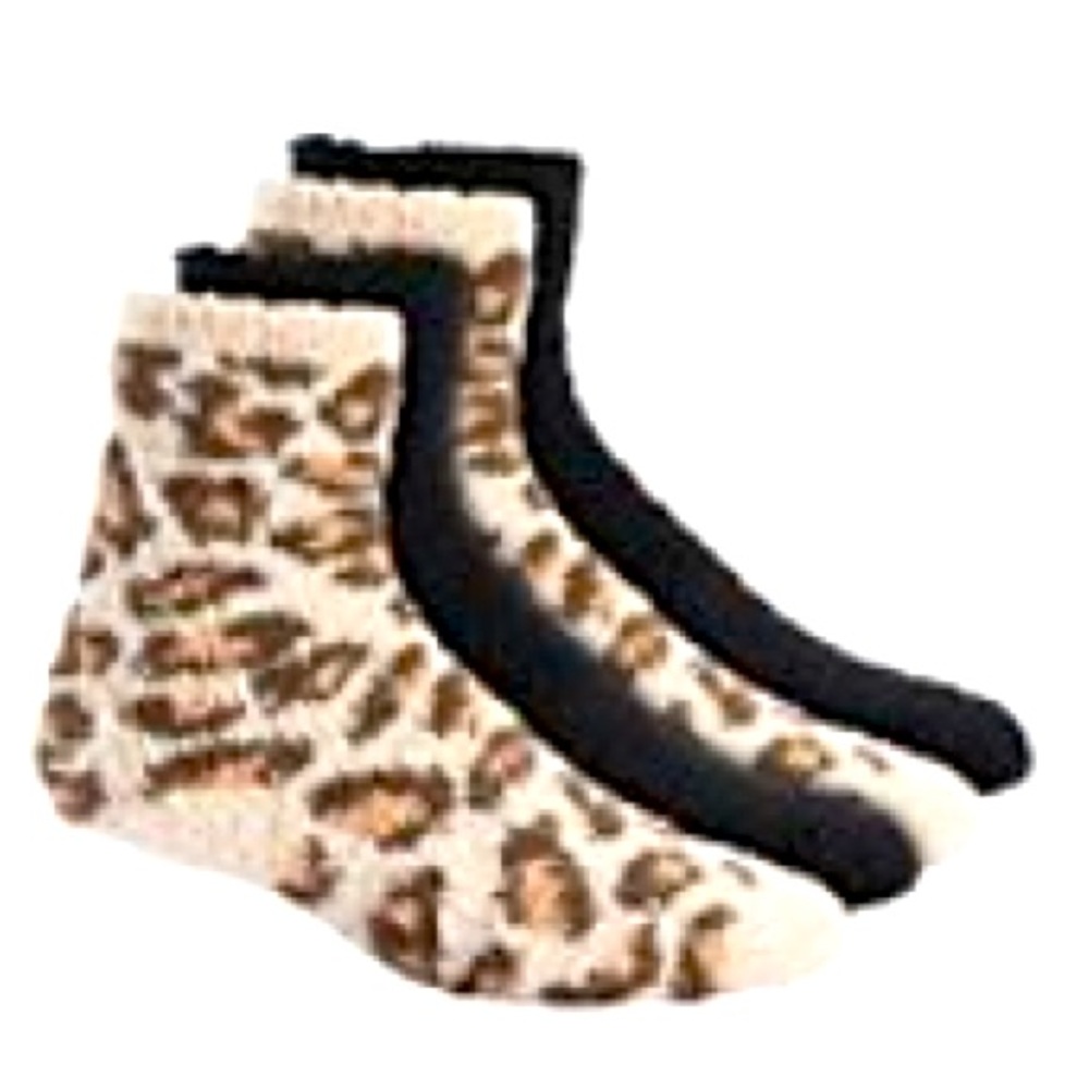 CHARTER CLUB SUPER SOFT SOCKS LEOPARD BLACK SHOE SZ6-10 SOCK SZ9-11 FUZZY COMFY